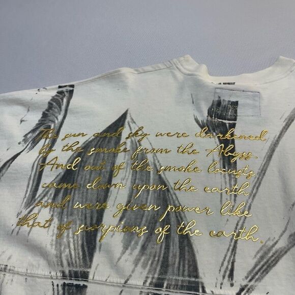 Spirit Jersey Dragonfly Metallic Gold Foil Feather Top T-Shirt Size Medium - Picture 9 of 13